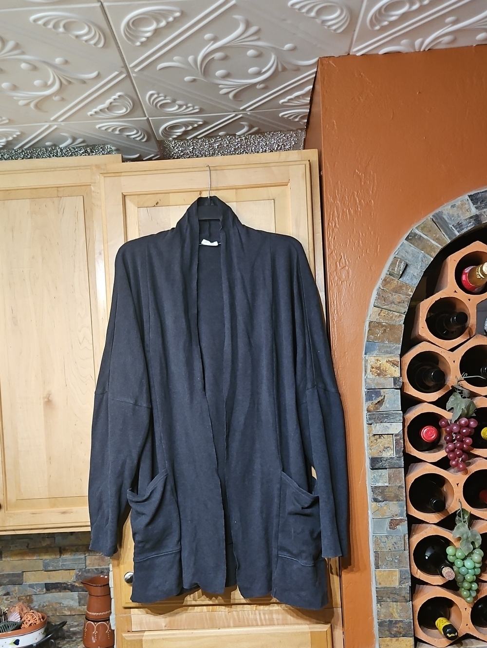 Pact Airplane Cardigan Sweater Gray Organic Cotton Open Front Pockets